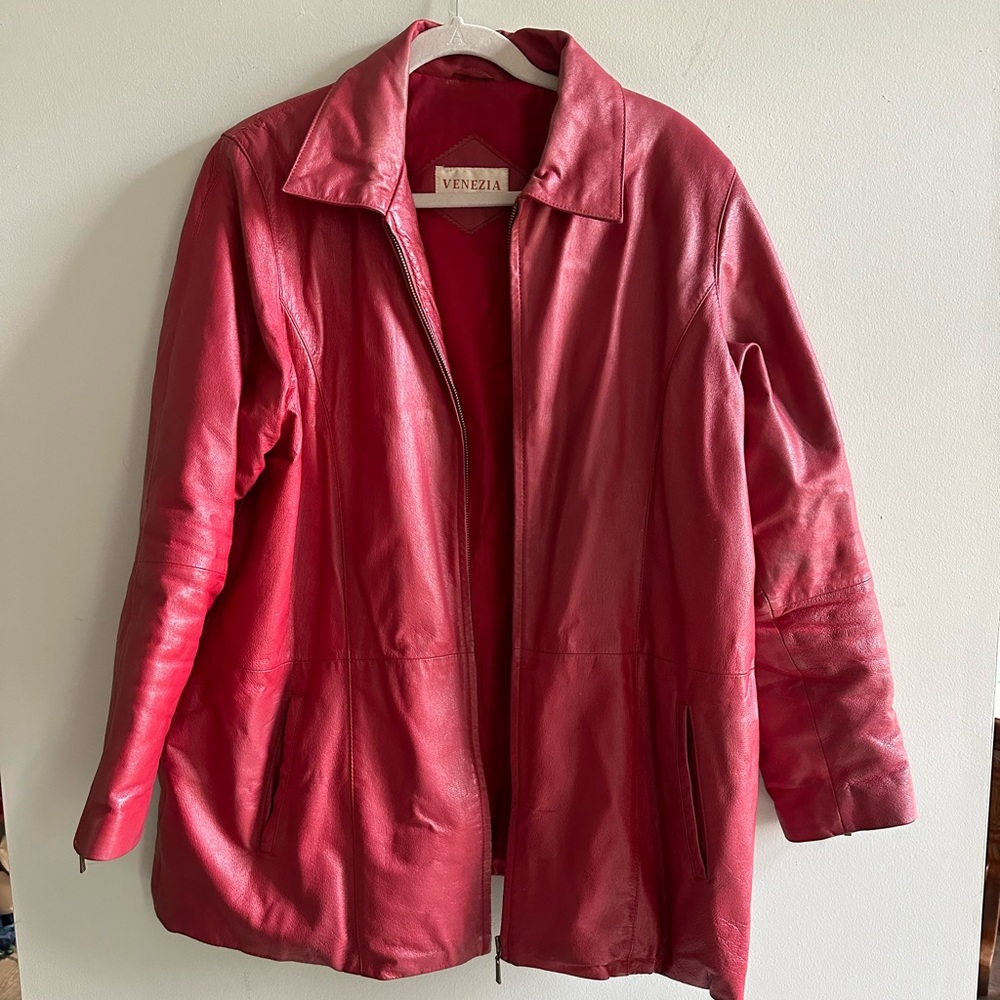 Vintage Venezia Red Leather Jacket Mid Length
